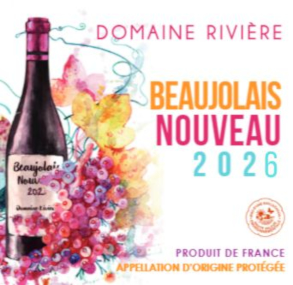Etiquette de la bouteille de Beaujolais Nouveau Domaine Rivière